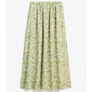 J.Crew Green Breezy Linen in Tossed Floral Elastic Waist Maxi Skirt Size 16